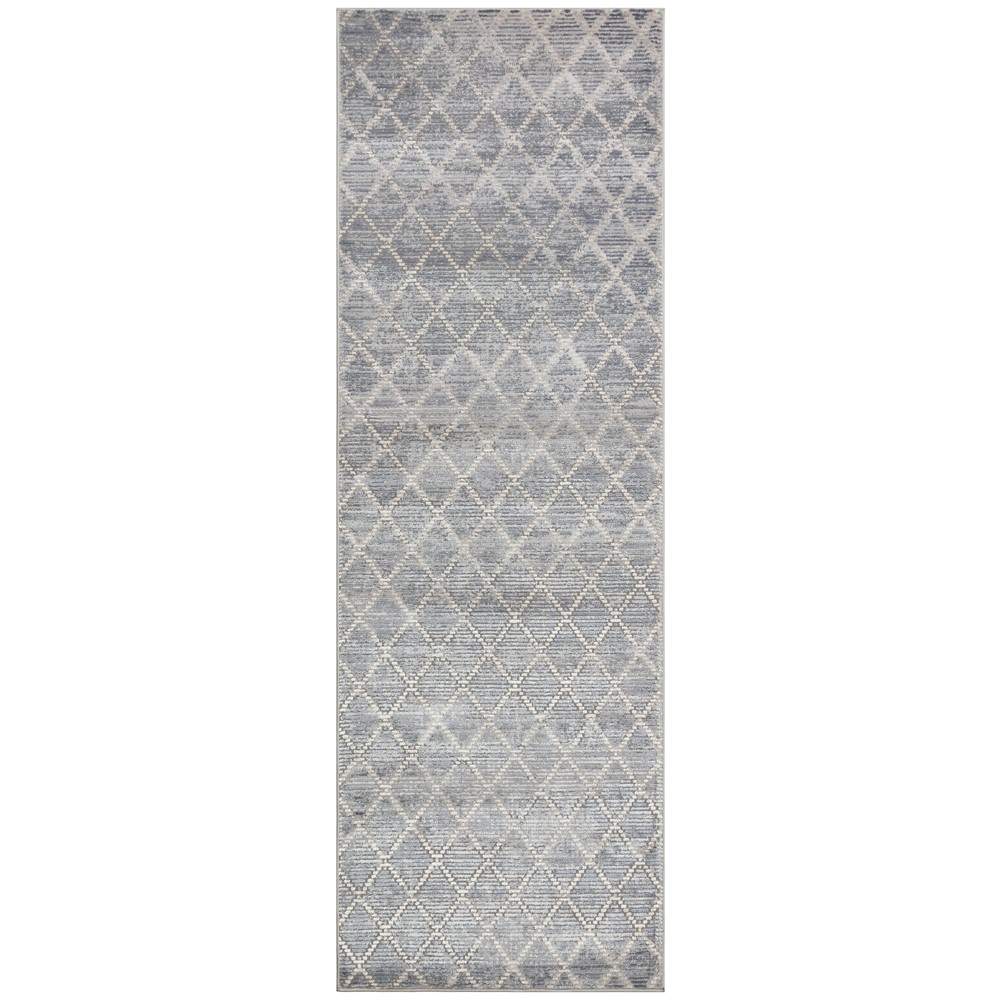 Luzon Distressed Geometric LUZ808 Runner Rugs in Blue Grey